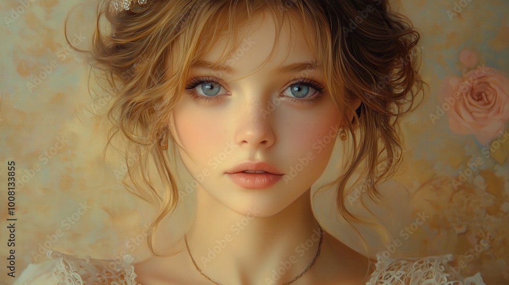 Young woman with blue eyes in soft pastel background Young woman with blue eyes in soft pastel background