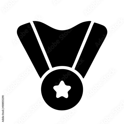 Black and White Medal Icon with Star for Military Honor and Achievement