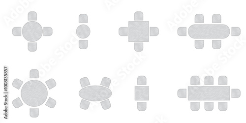 Wedding seating plan element. Conference banquet seminar classroom interior, conference hall and seminar room interior design. Vector top view of arrangement of banquet furniture seats illustration