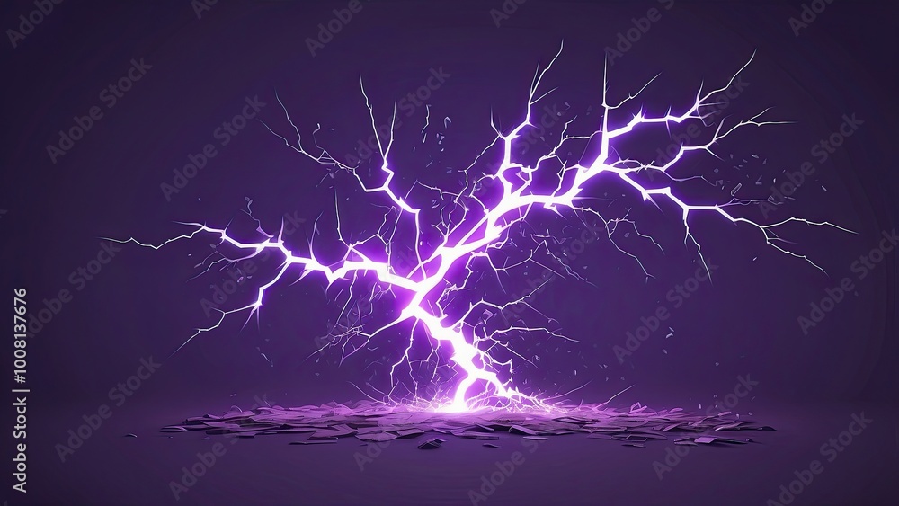 Obraz premium Vector animation of thunderbolt strikes, featuring purple lightning and electric discharge effects, captured in a sprite sheet with transparent background.
