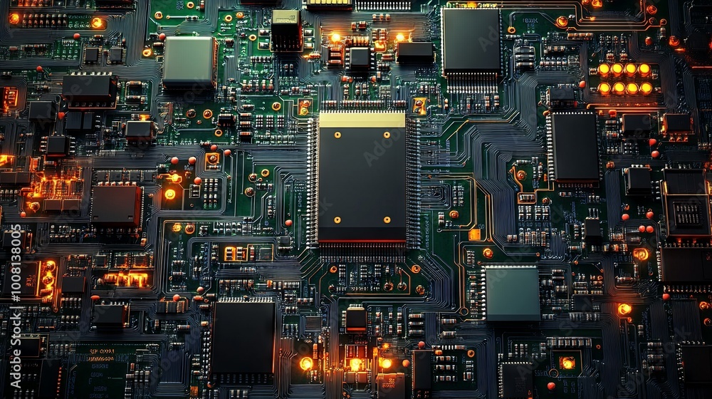 An orthographic image of a flat circuit board An orthographic image of a flat circuit board