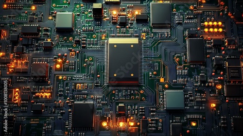 An orthographic image of a flat circuit board