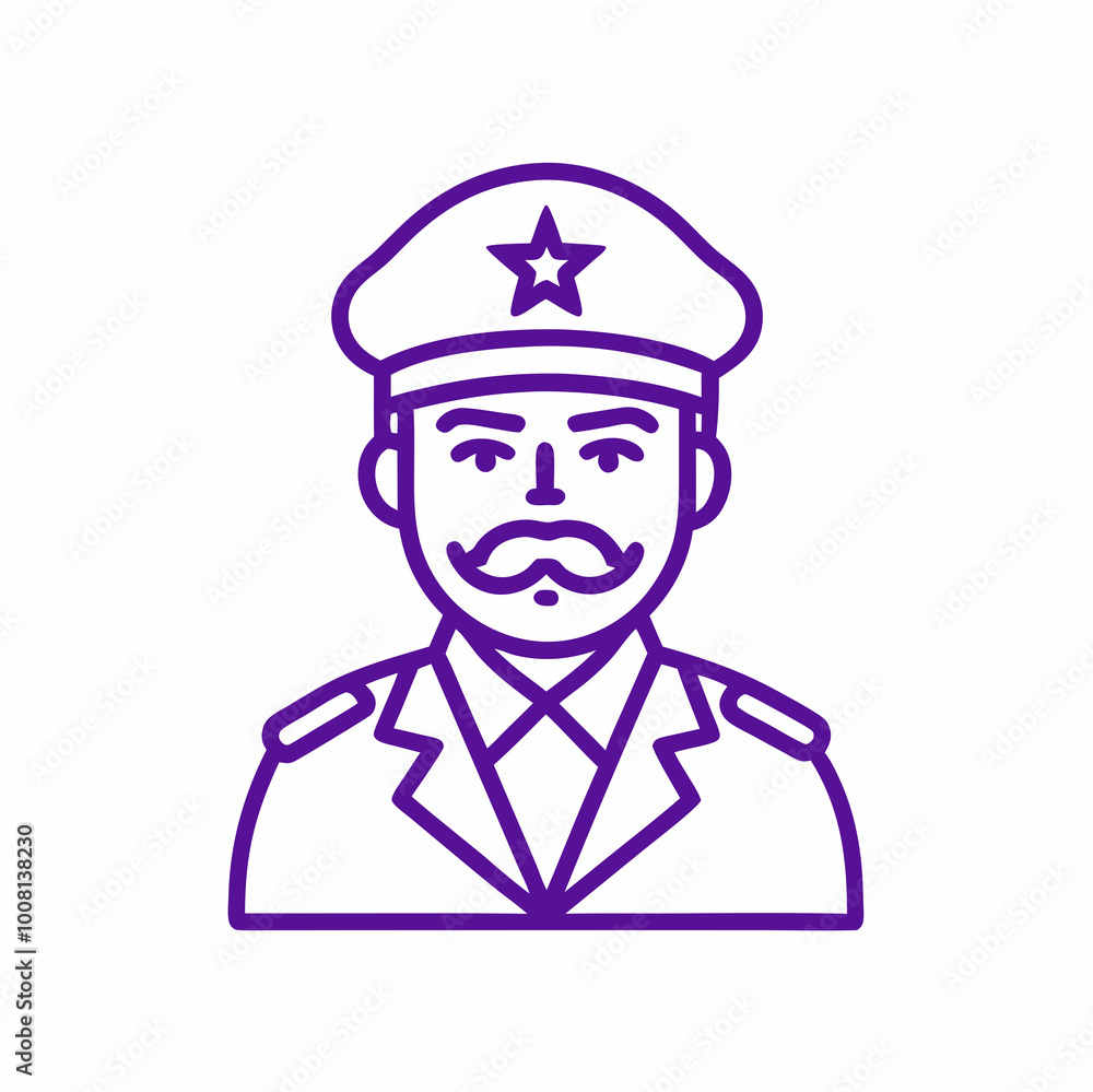 Cartoon Illustration of a Military Commander in Uniform – Line Art Style Cartoon Illustration of a Military Commander in Uniform – Line Art Style