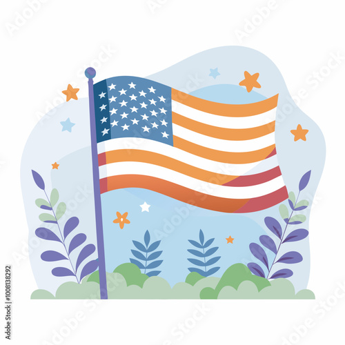 Illustration of an American Flag Waving in Patriotic Colors – Vector Art