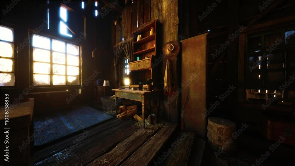 Sunlight streams through the windows of a rustic wooden workshop, illuminating a cluttered desk and shelves filled with tools and supplies, evoking a warm and inviting atmosphere. Sunlight streams through the windows of a rustic wooden workshop, illuminating a cluttered desk and shelves filled with tools and supplies, evoking a warm and inviting atmosphere.