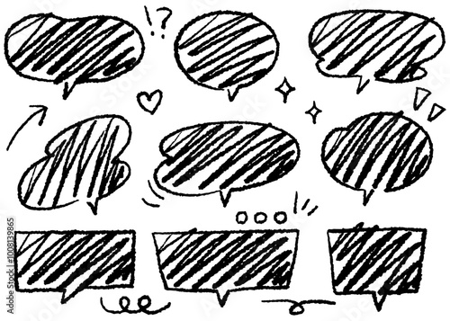 手書きの吹き出しセット、ポップなデザインの吹き出し	