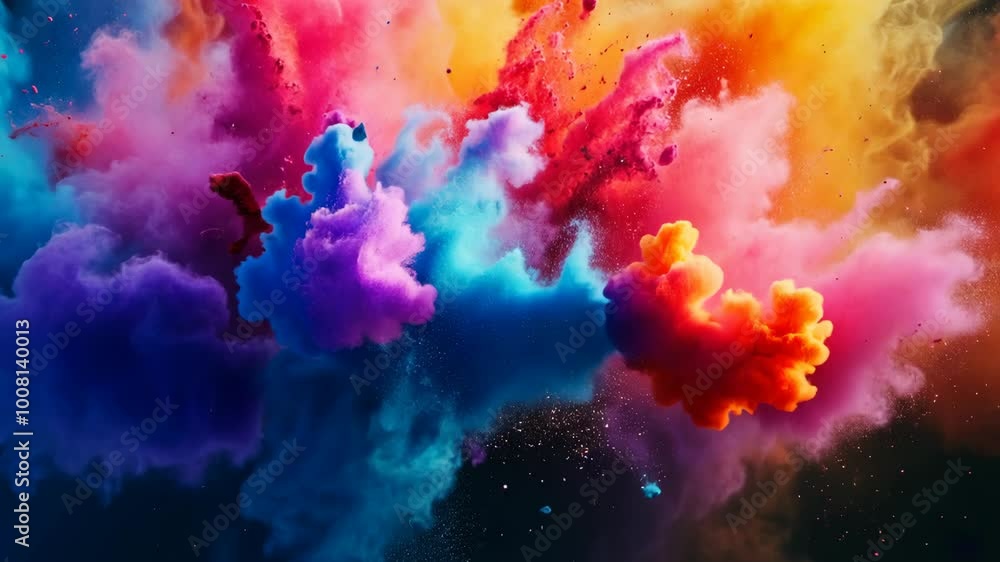 Vibrant clouds of colored ink swirl and dance against a dark background Vibrant clouds of colored ink swirl and dance against a dark background