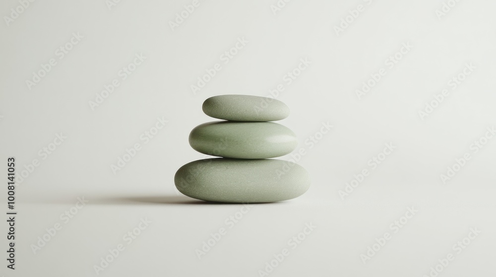 A minimalist arrangement of three smooth, stacked stones in soft green tones. A minimalist arrangement of three smooth, stacked stones in soft green tones.