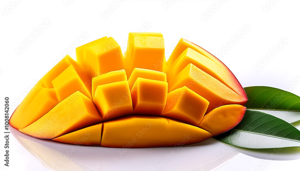 Fresh mango slices with bright colors on white background Fresh mango slices with bright colors on white background