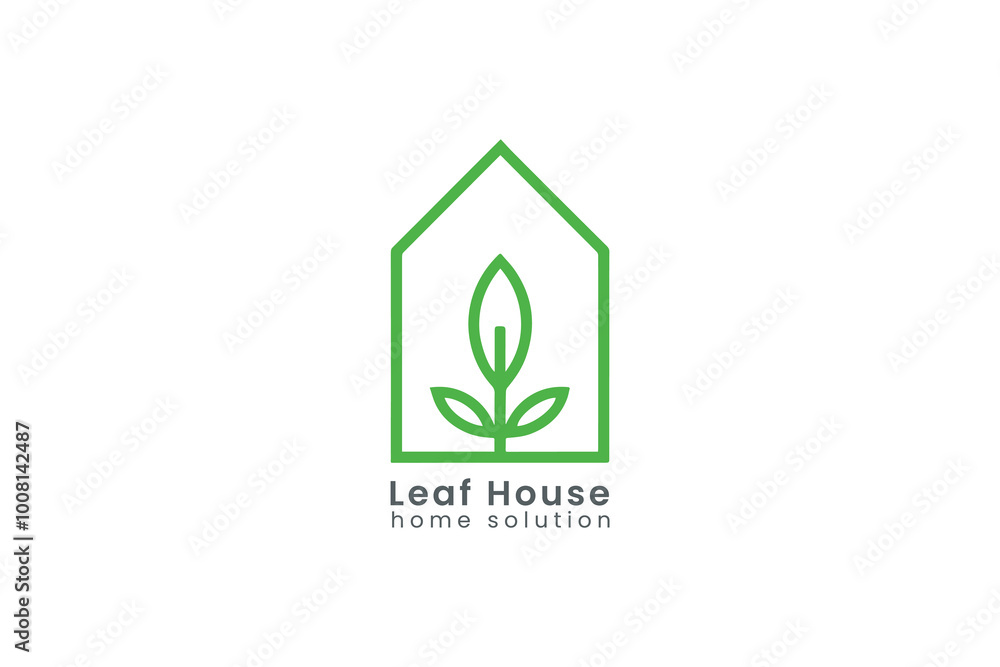 Leaf House logo design representing eco-friendly home solutions Leaf House logo design representing eco-friendly home solutions