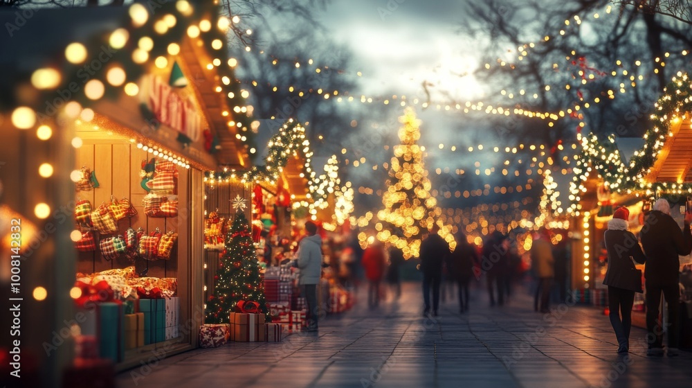 custom made wallpaper toronto digitalChristmas Market with Illuminated Christmas Tree and Wooden Stalls