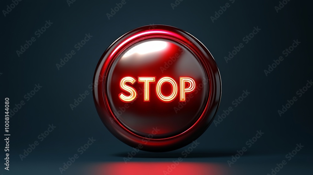 3D Glossy Red Metallic Stop Icon Graphic 3D Glossy Red Metallic Stop Icon Graphic