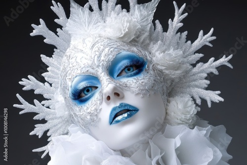 Ethereal ice queen makeup costume in cool tones