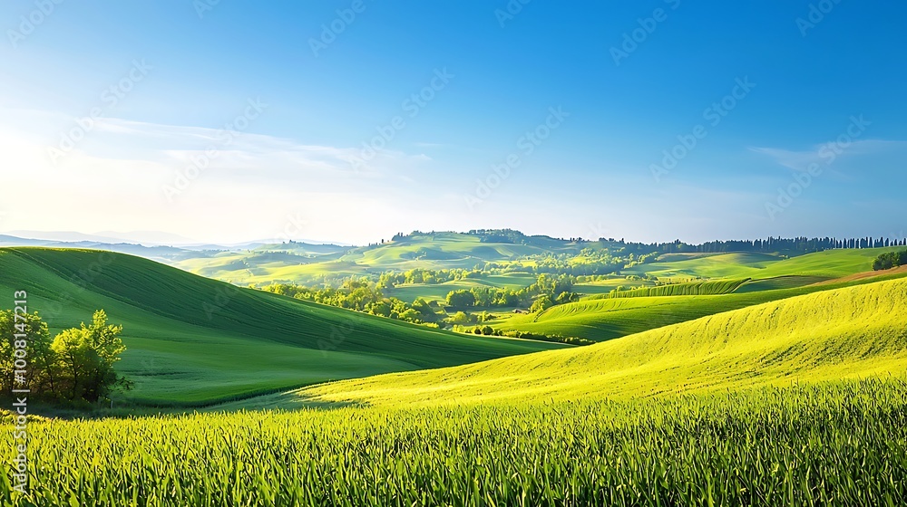 Fototapeta premium Green Hills and Rolling Landscape in Tuscany Italy