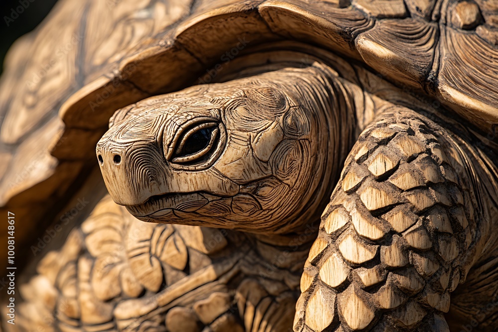 Close-up of a Tortoise's Face, Carved in Wood. Close-up of a Tortoise's Face, Carved in Wood.
