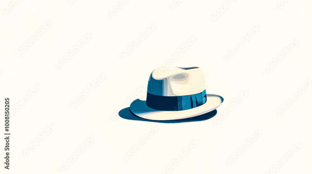 Fototapeta premium White panama hat casting a shadow on white background