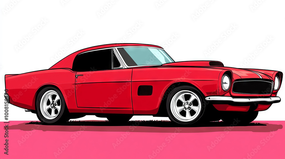 Classic red muscle car with white wheels. Classic red muscle car with white wheels.