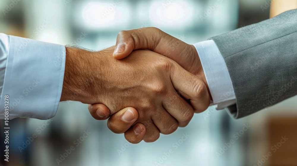 Business professionals shaking hands in office setting, agreeing on a successful partnership Business professionals shaking hands in office setting, agreeing on a successful partnership