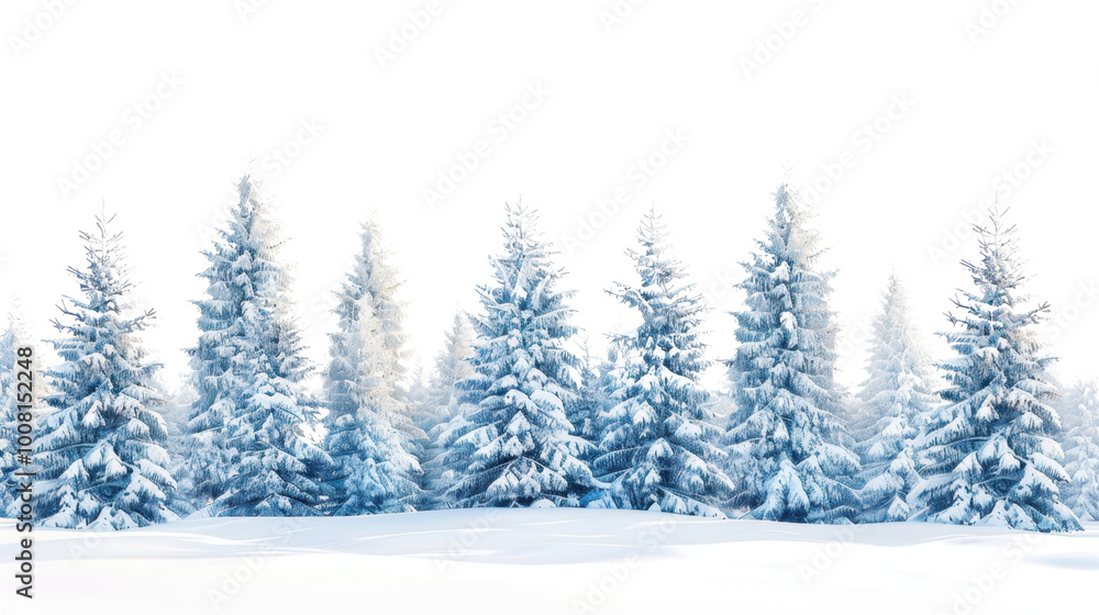 Winter landscape with pine trees covered in snow on white background Winter landscape with pine trees covered in snow on white background