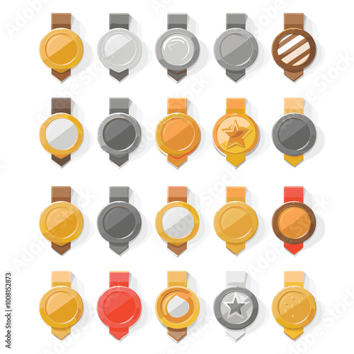 set of gold silver and medals icon