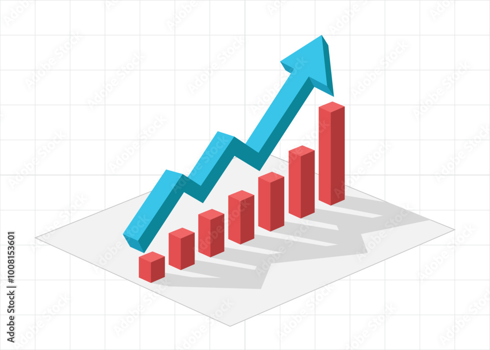 3D arrow graph going up with gaph bars rising represent business growth and profit 3D arrow graph going up with gaph bars rising represent business growth and profit