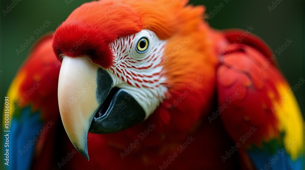 Close Up of a Scarlet Macaw Showcasing its Vibrant Feathers Close Up of a Scarlet Macaw Showcasing its Vibrant Feathers