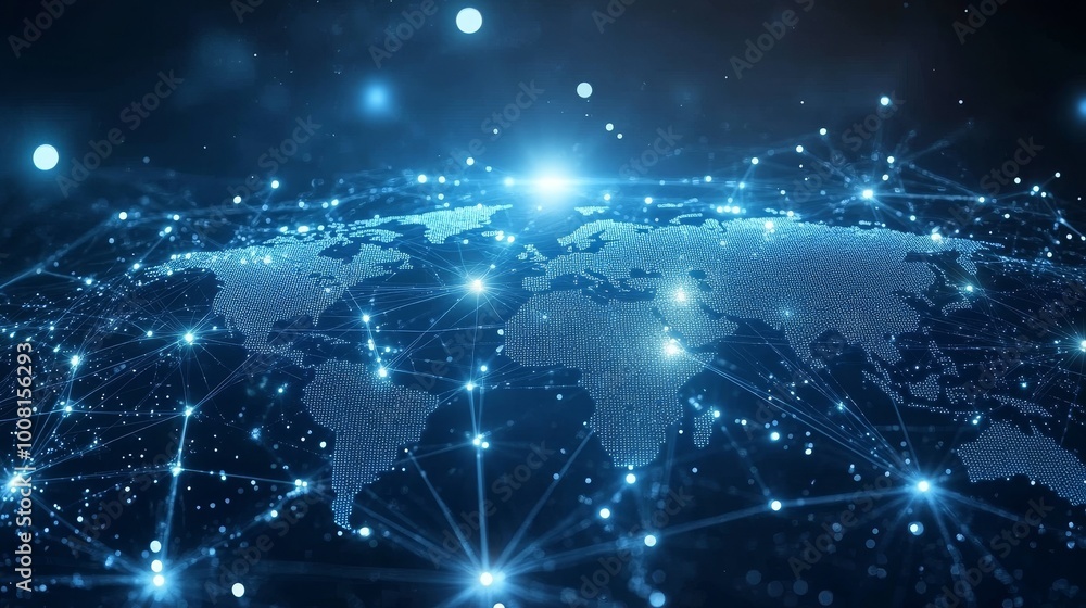 The digital world map on a light blue background displays global network connectivity and technological advancements. Reflect the concept of connecting modern economies through generative AI. The digital world map on a light blue background displays global network connectivity and technological advancements. Reflect the concept of connecting modern economies through generative AI.