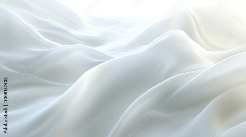 Fototapeta premium Soft white fabric draping elegantly, creating smooth waves of texture and light