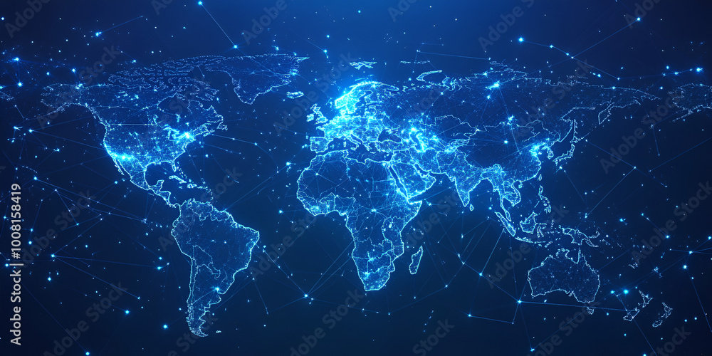 Global Network Connectivity Concept with Blue World Map Global Network Connectivity Concept with Blue World Map