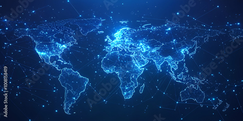 Global Network Connectivity Concept with Blue World Map