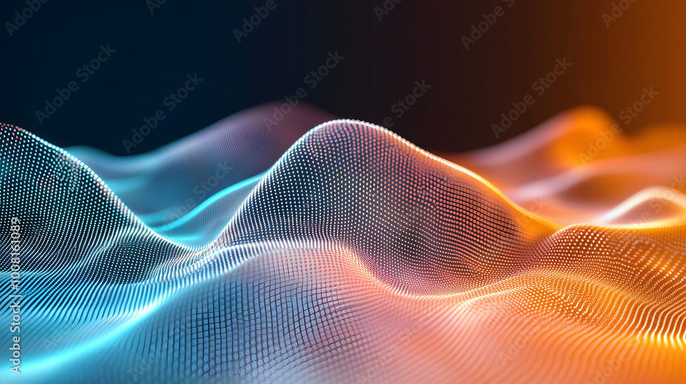 Futuristic background of points with a dynamic wave. Excellent data visualization. 3D rendering. Futuristic background of points with a dynamic wave. Excellent data visualization. 3D rendering.