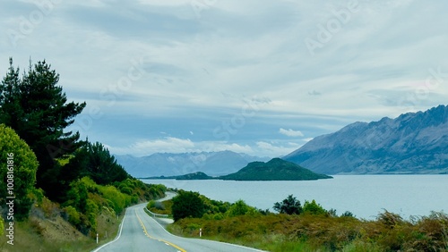 road to lake in the mountains in new zeland South Island