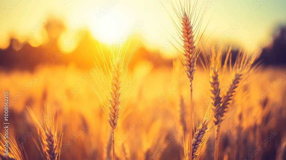 Golden wheat field at sunset with warm light Golden wheat field at sunset with warm light