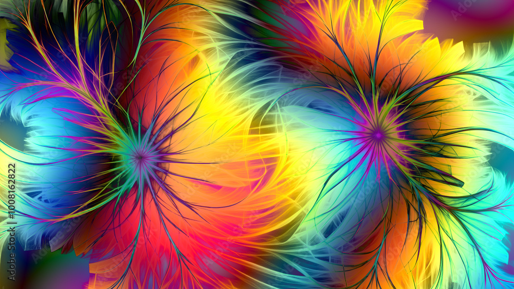 Explosion of spectral colors in motion, creativity and imagination, abstract fractal flowers Explosion of spectral colors in motion, creativity and imagination, abstract fractal flowers