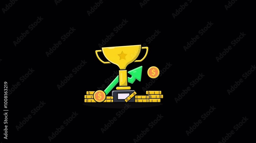 Animated Trophy with Gold Coin and Arrow. Business Winner Concept Video - Transparent Animated Trophy with Gold Coin and Arrow. Business Winner Concept Video - Transparent
