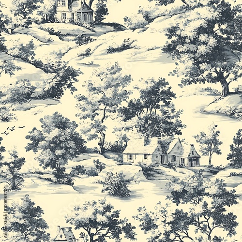 Elegant Toile de Jouy Seamless Pattern Design