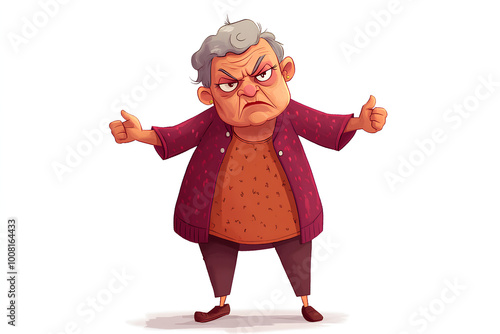 Wallpaper Mural cartoon character old angry funny woman standing Isolated On white ,illustration Torontodigital.ca