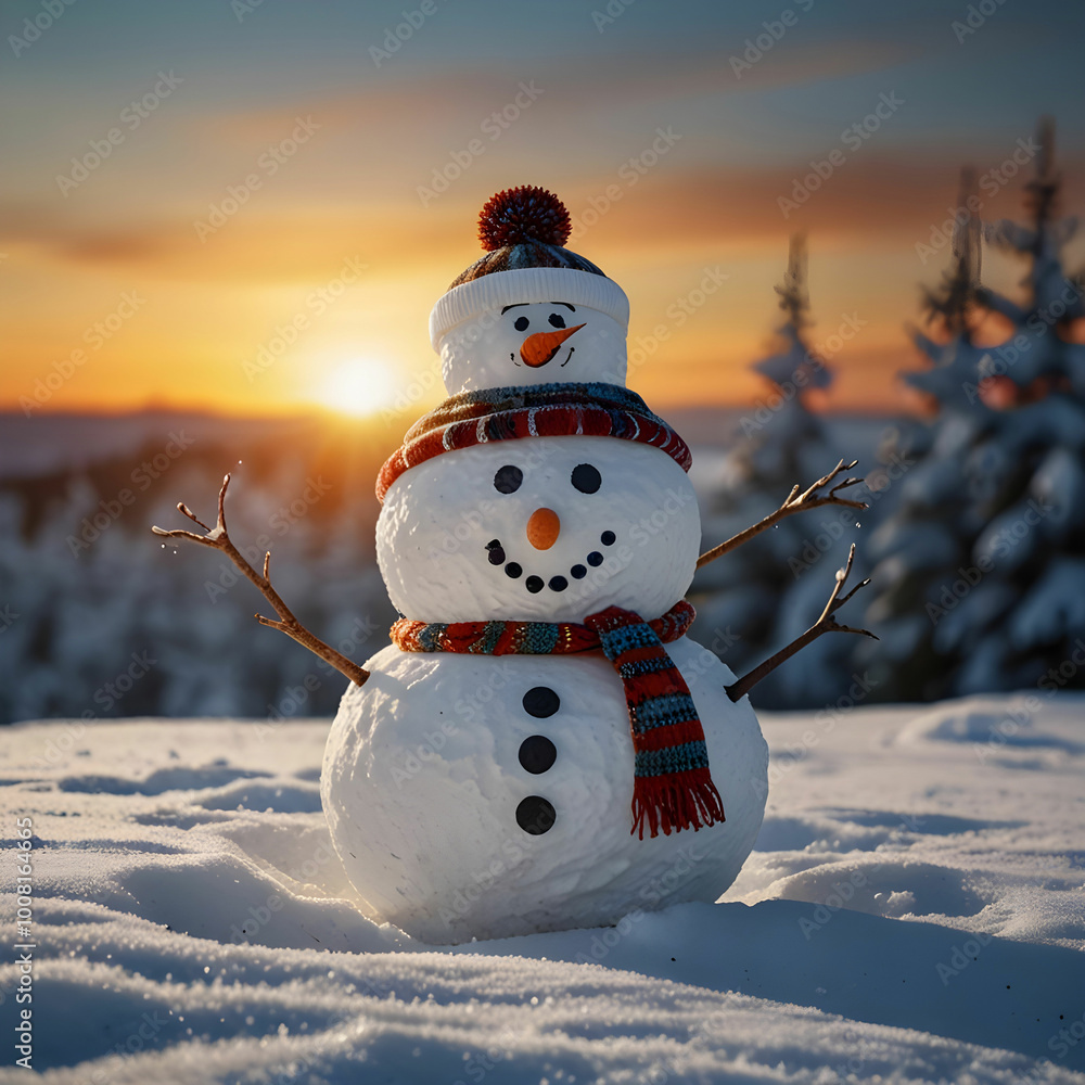 Obraz premium Funny Winter Holiday Snowman and Warming