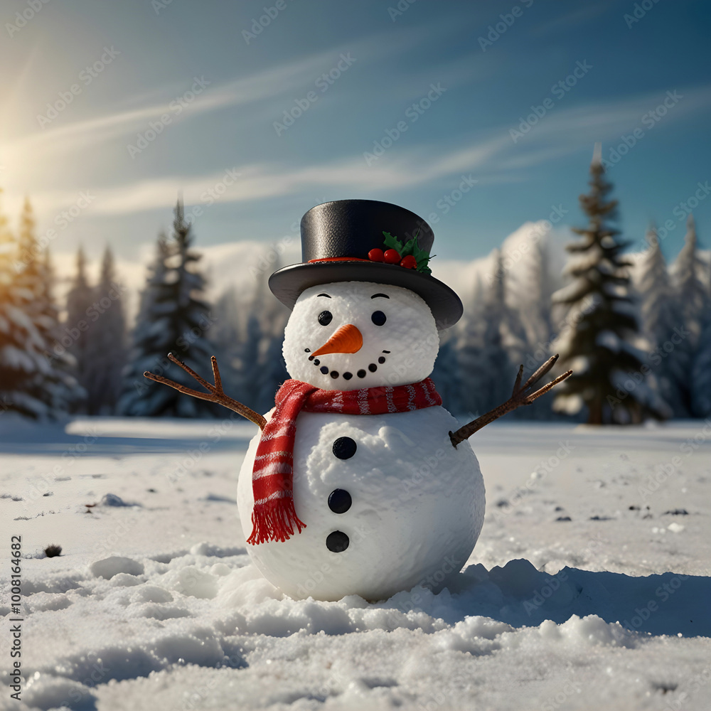 Obraz premium Funny Winter Holiday Snowman and Warming