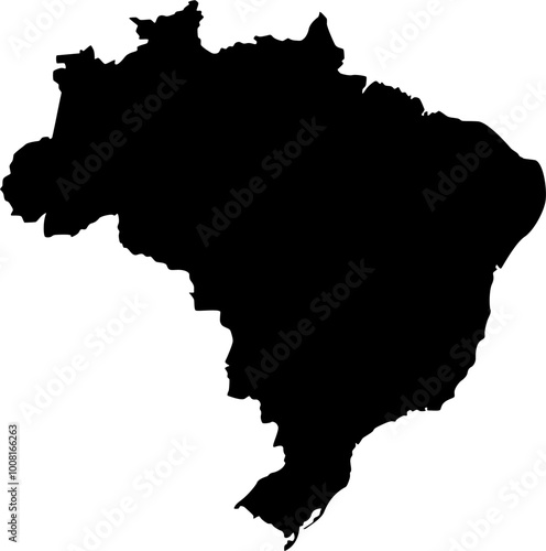 Map of Brazil Silhouette Vector Illustration. Brasil Country Maps with Transparent Background