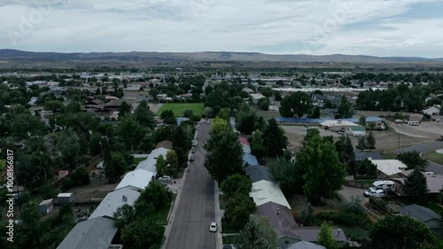 Craig Colorado, coal mining community yampa valley residential flyover. Drone 4k. photo