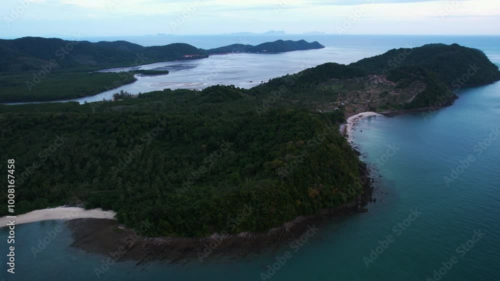 Aerial overview circling the Ko Yao Yai island, gloomy evening in Thailand Aerial overview circling the Ko Yao Yai island, gloomy evening in Thailand