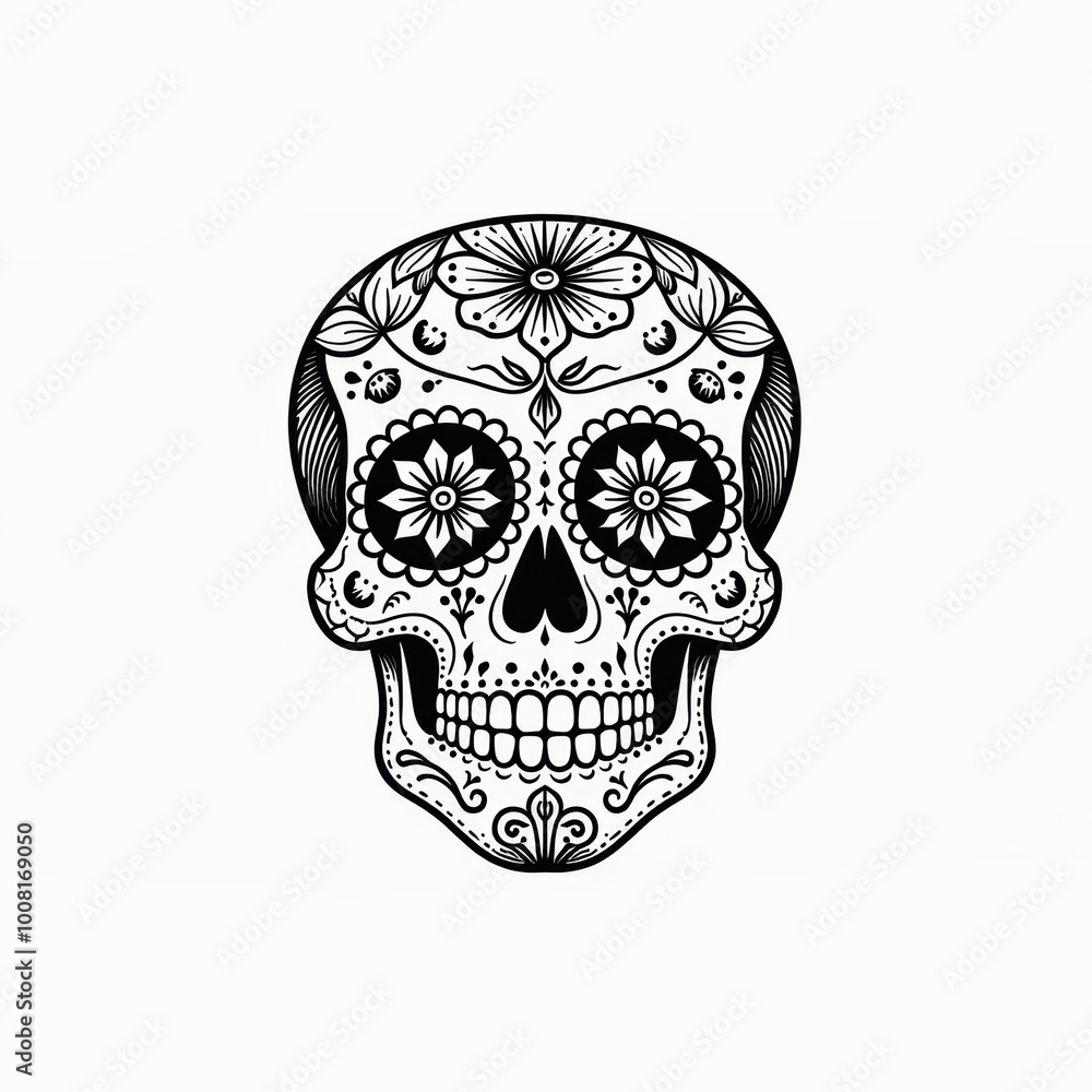 This detailed sugar skull design is perfect for celebrating the Day of the Dead and for various artistic projects This detailed sugar skull design is perfect for celebrating the Day of the Dead and for various artistic projects