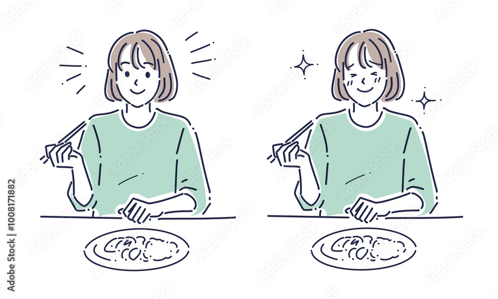 食事をする女性のイラスト素材 食事をする女性のイラスト素材