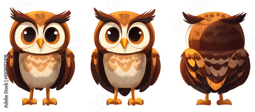 Wallpaper Mural Cute cartoon owl character in multiple angles for kids' illustration and educational materials Torontodigital.ca