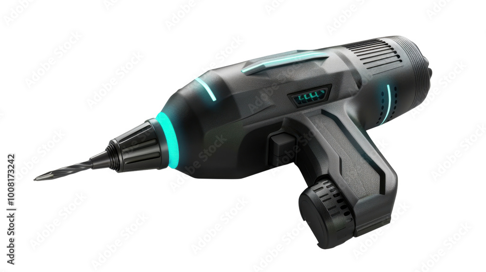 Future wireless electric screwdriver with LED light on white background Future wireless electric screwdriver with LED light on white background