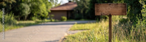 Wallpaper Mural A rustic wooden signpost beside a quiet rural road with greenery. Torontodigital.ca