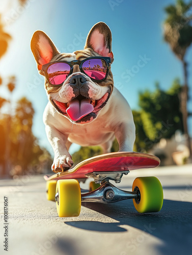 A French bulldog wearing bo...