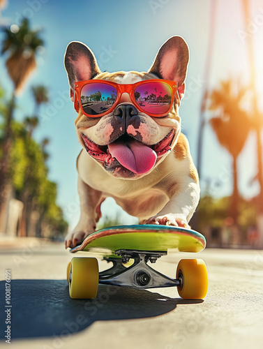 A French bulldog wearing bo...