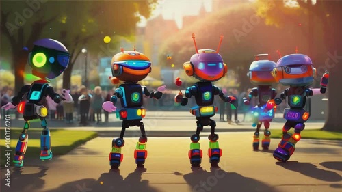 robot dancing  in the garden